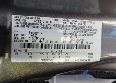 2014 Ford Focus Se из США, поврежденный, VIN 1FADP3F2XEL344695